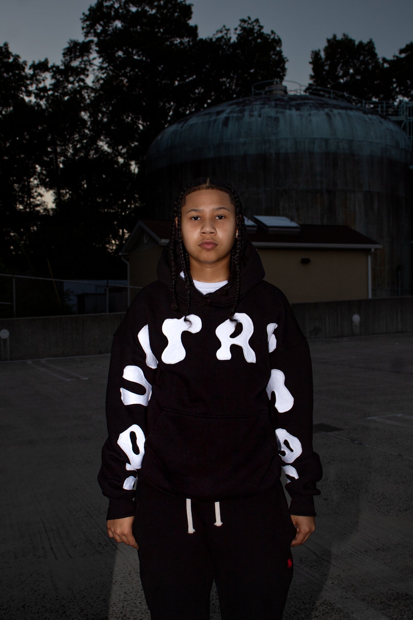 Black Applique Embroidery Hoodie