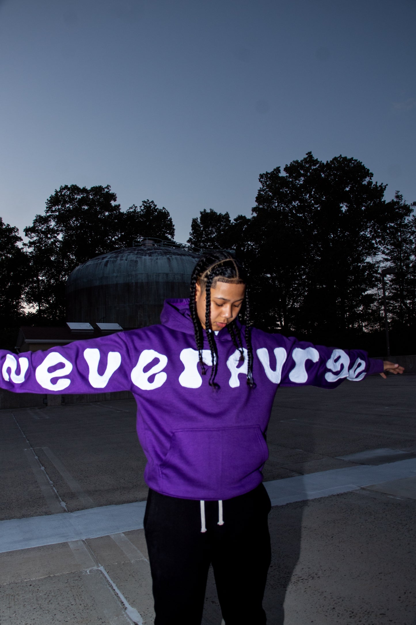 Midnight Purple Applique Embroidery Hoodie