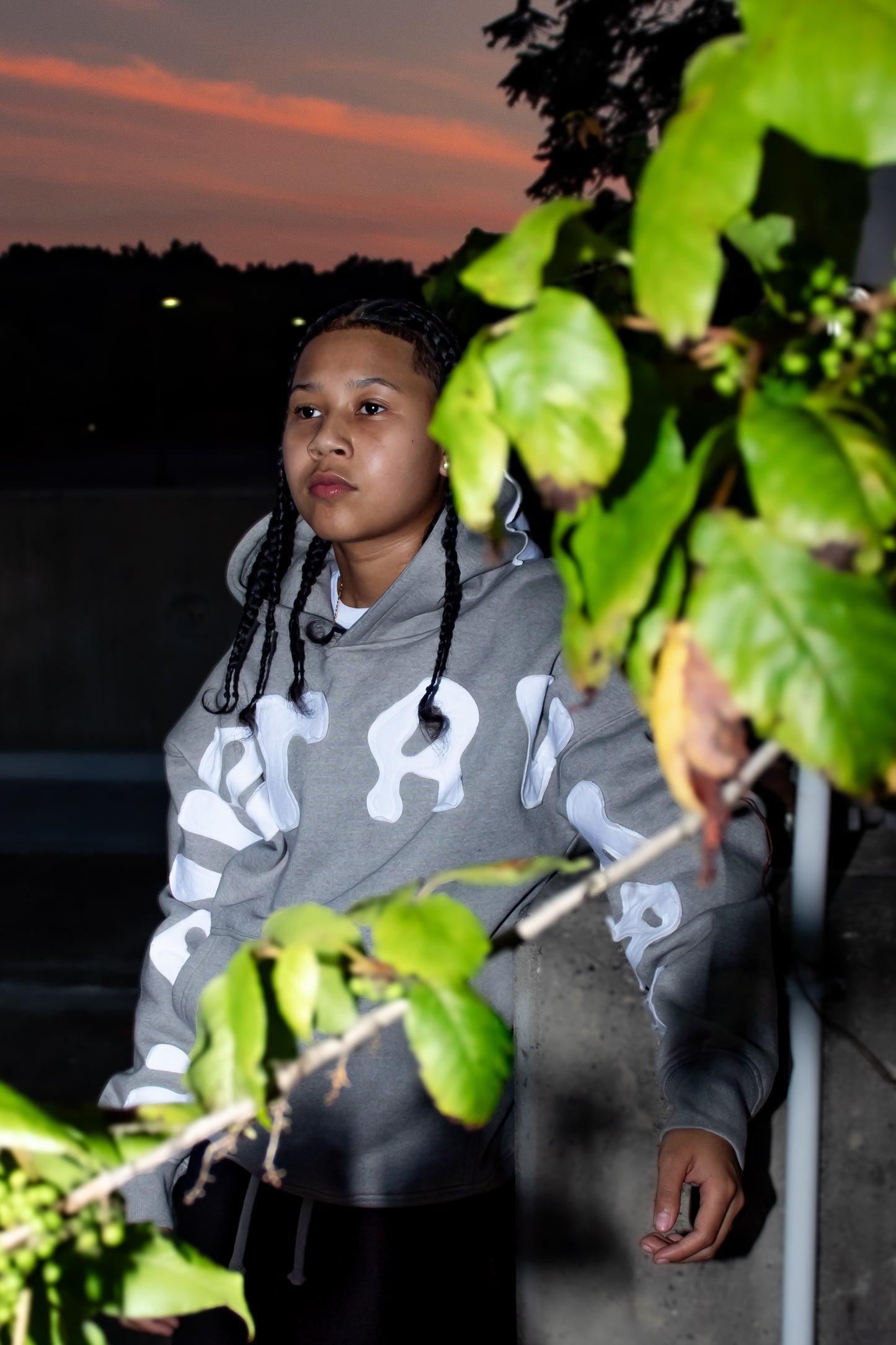 Grey Applique Embroidery Hoodie