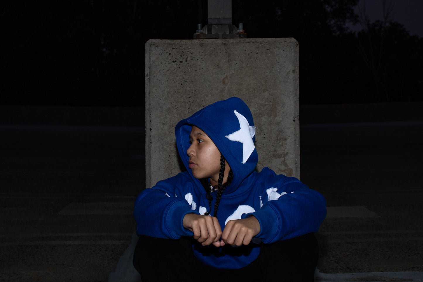 Royal Blue Applique Embroidery Hoodie