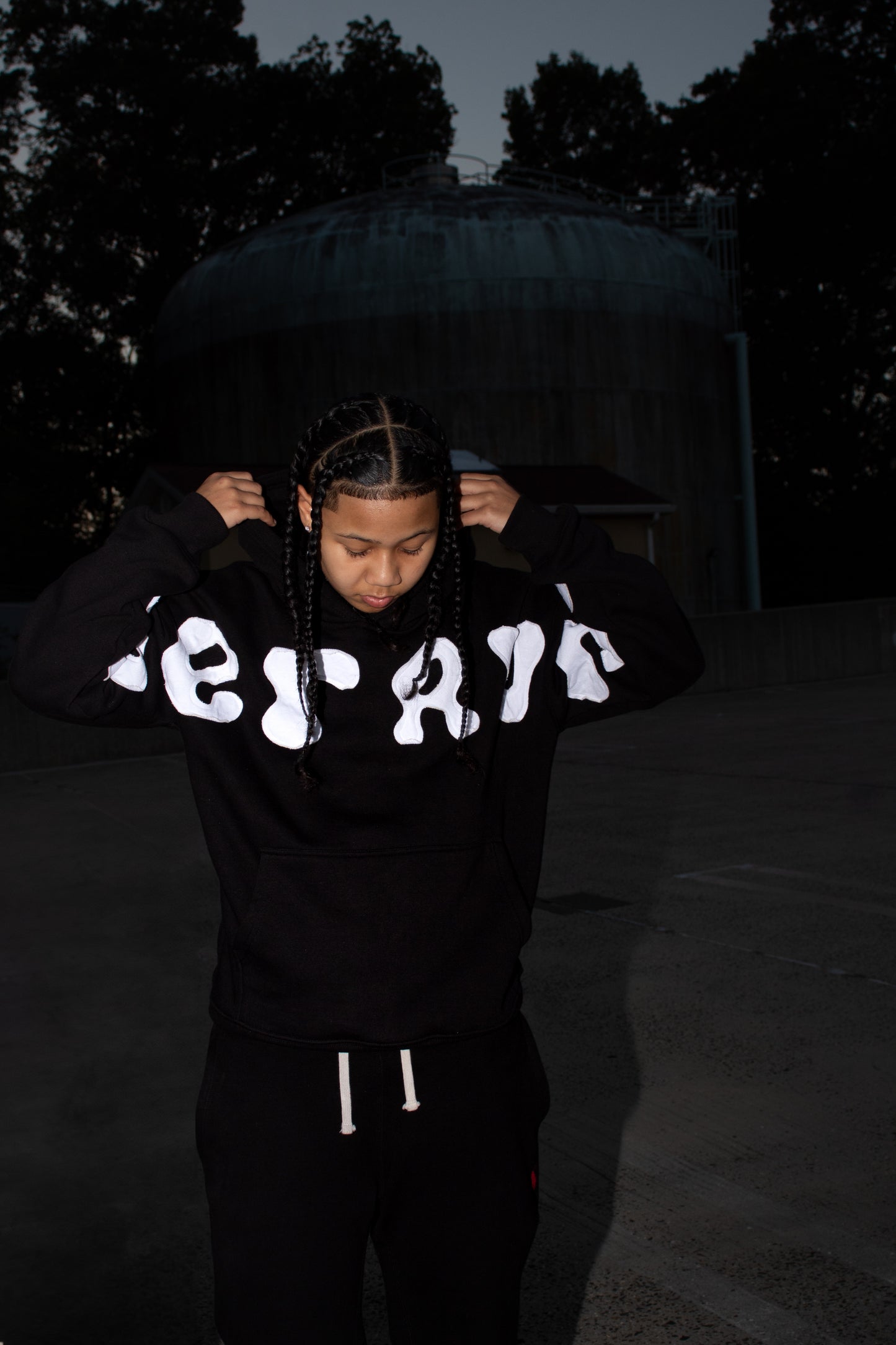 Black Applique Embroidery Hoodie