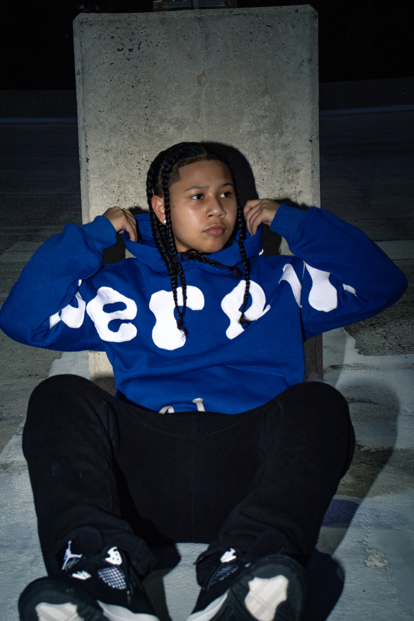 Royal Blue Applique Embroidery Hoodie