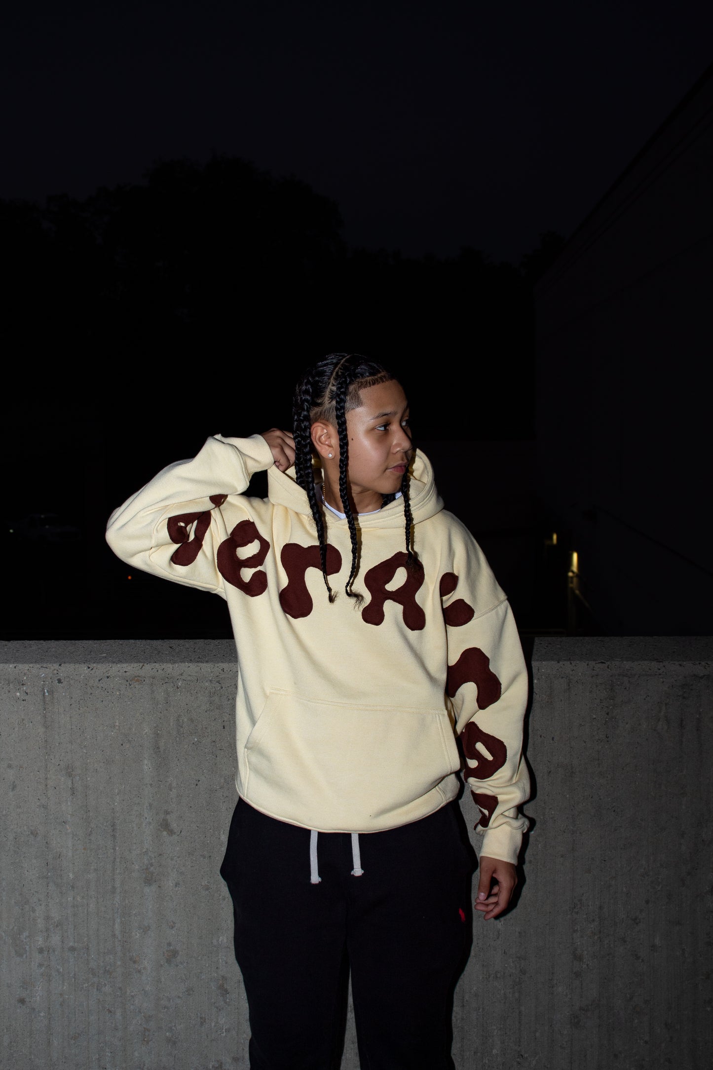 Mocha Reversed Applique Embroidery Hoodie